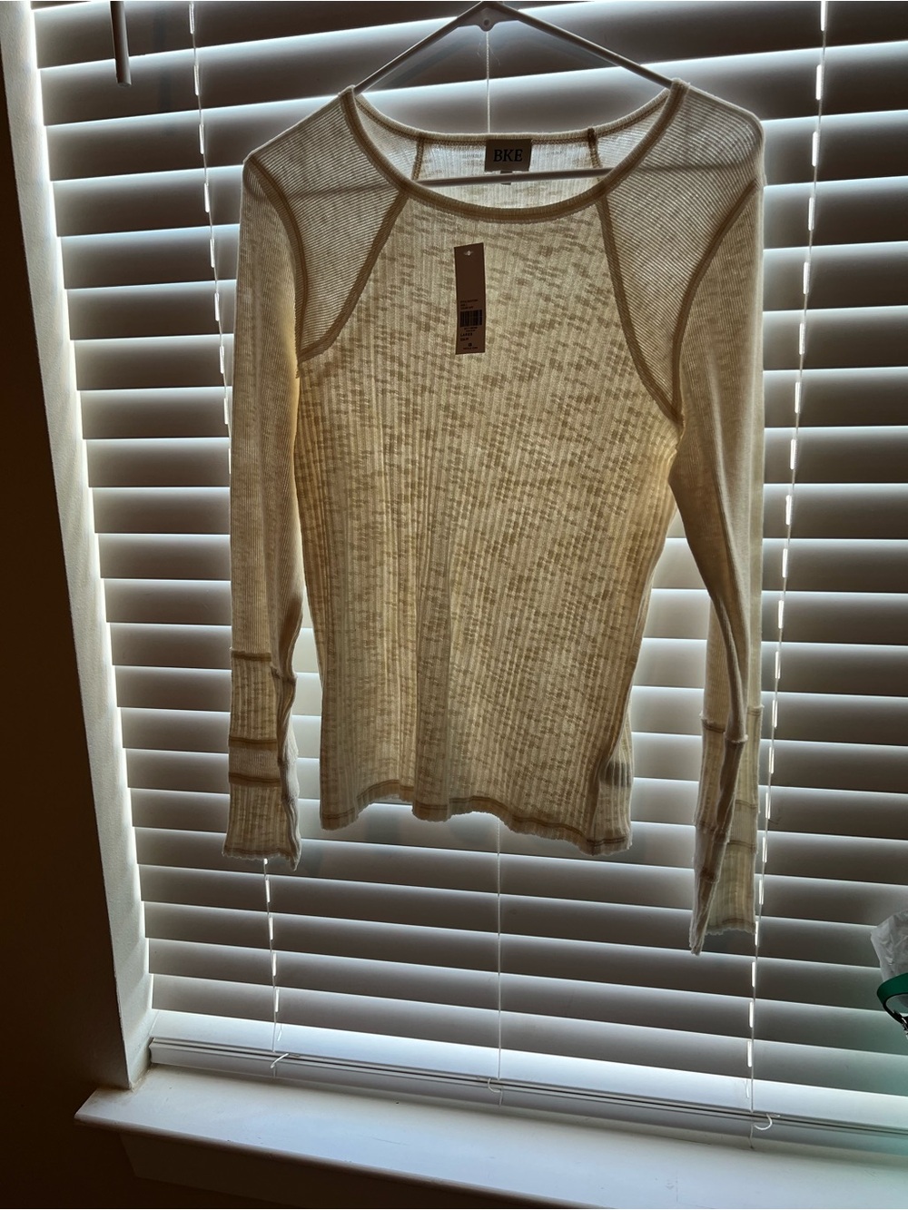 BKE Cream Ribbed Long-Sleeve Thermal Top
